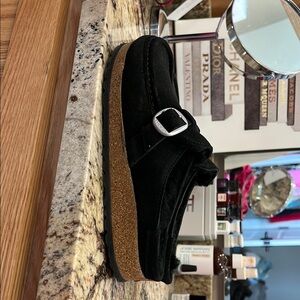 Birkenstock Black Suede Buckle Loafers